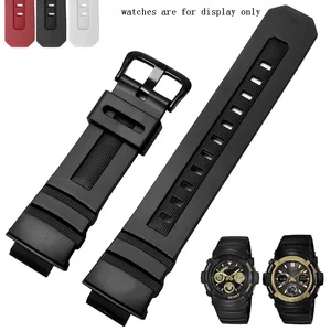 For C-ASIO AW-591/590 AWG-M100/101AW-582B G-7700 Resin Rubber Strap Black Red Soft Silicone Watchband