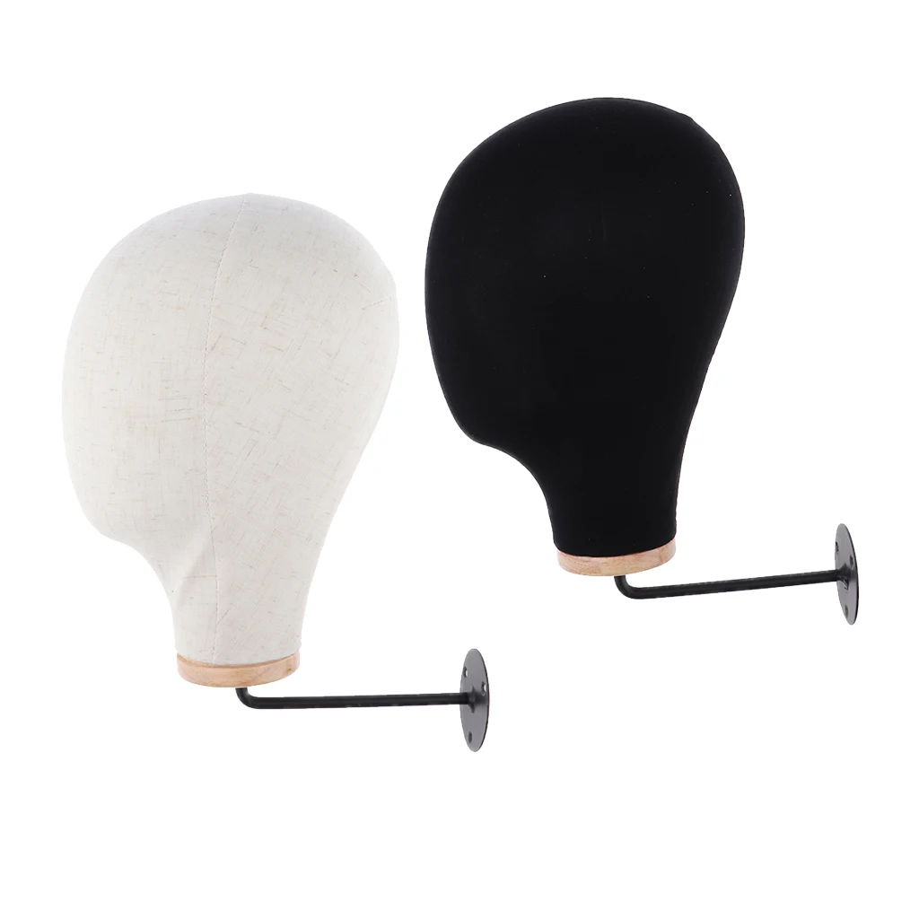 

2 Pieces 21 inch Wall Mount Canvas Block Mannequin Head Wig Holder Stand Manikin Head Model Hats Display Rack, Easy to Install