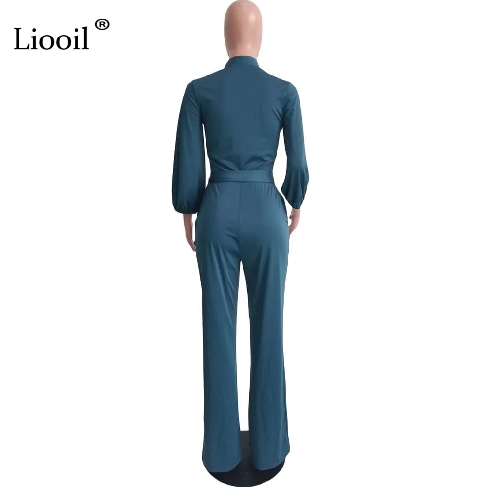 Liooil сексуальный клубный комбинезон, кардиган, наряды для женщин, осень, длинный рукав, v-образный вырез, ремень, карман, комбинезон для вечеринки, женский комбинезон