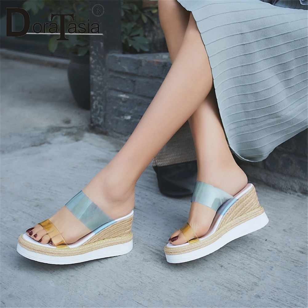 

2019 INS Hot Ladies Wedges High Heels Mixed Color Sandals Women Shoes Woman Casual Outside Summer Platform Mules