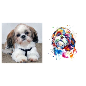 

5D Diy Diamond Cute Dog Painting Embroidery Cross Stitch Home Decor Handicrafts & "Shih Tzu Dog"Watercolor