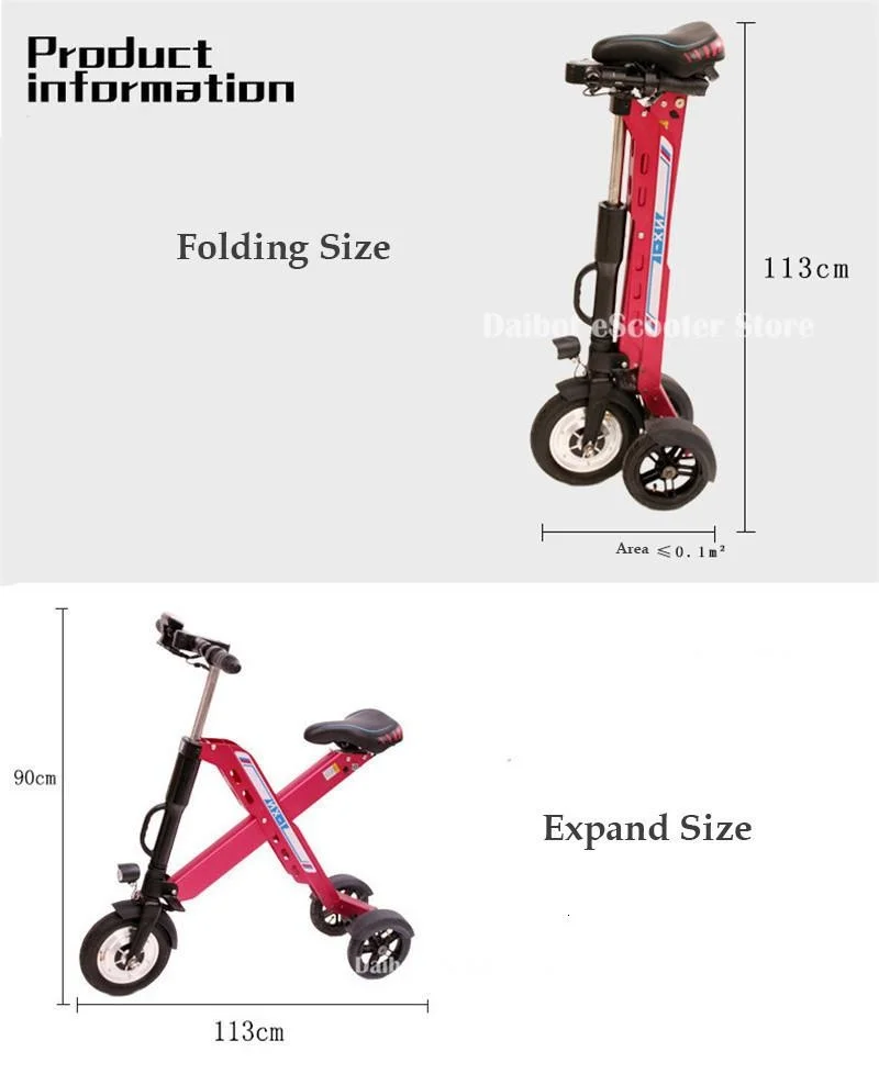 Daibot 3 Wheel Electric Scooter Mini Electric Bicycles 10 Inch 350W 36V Quick Foldable Portable Electric Bikes Adults Women (19)