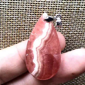 

Top Natural Red Rhodochrosite Pendant Jewelry For Woman Lady Man Crystal Argentina 35x18x7mm Beads Silver Water Drop Stone AAAAA