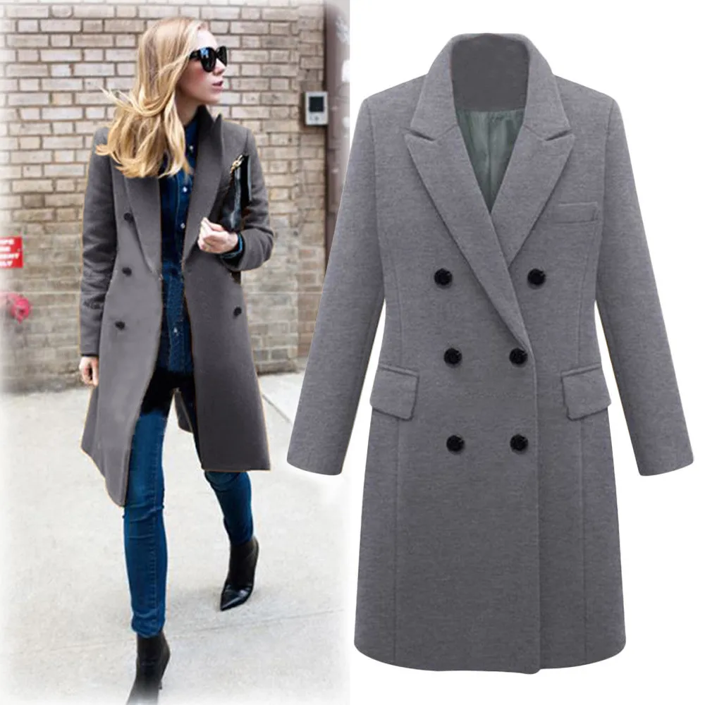 Winter Women Lapel Woollen Blends Coat Solid Trench Jacket Oversize Long Overcoat Turn-Down Collar Outwear Jacket Plus Size Coat