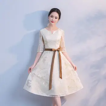 

2020 New The Lace Evening Dresses Robe De Soiree Fashion V-neck Half Sleeve Back Zipper Party Prom Gown Women Host Slim Dress