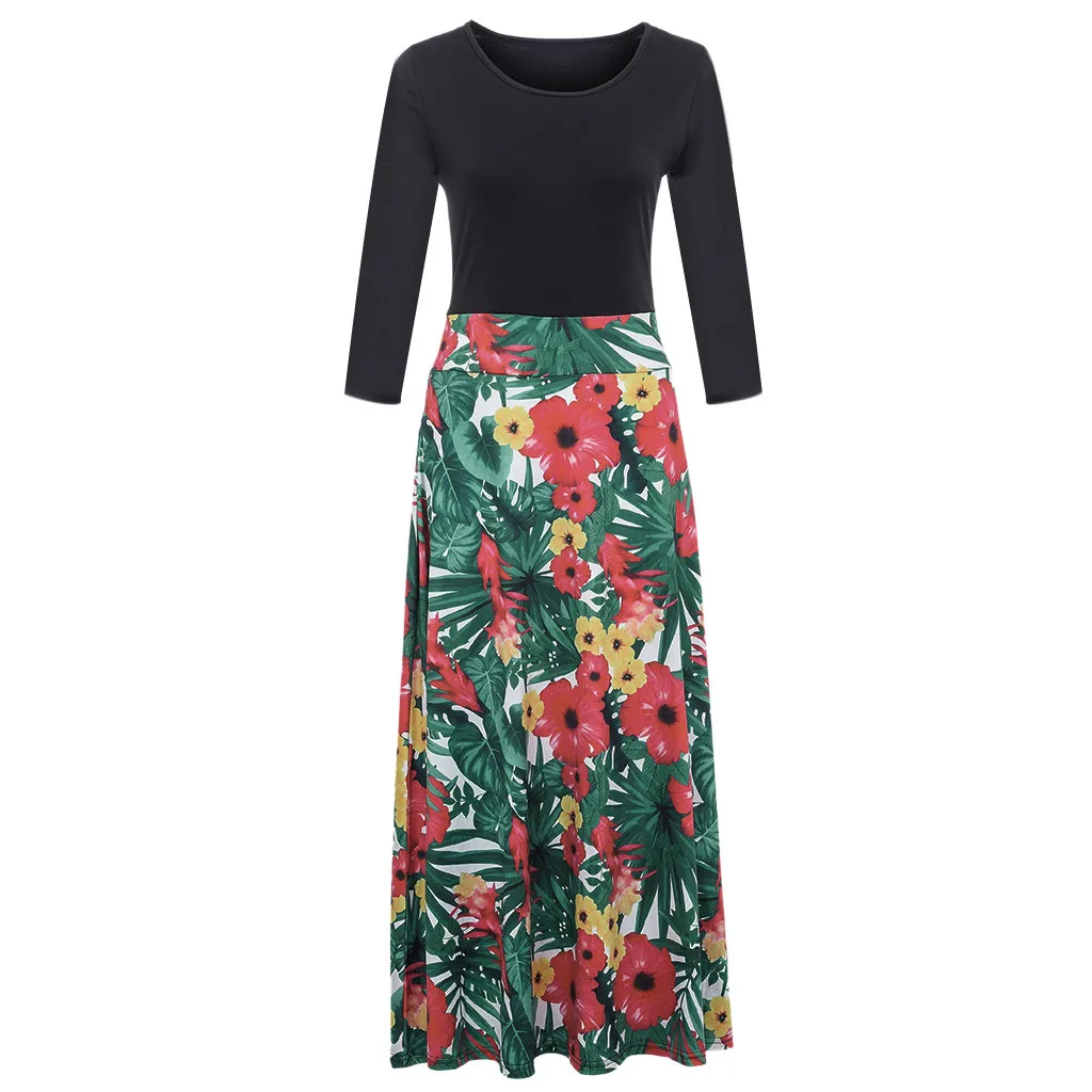 Green Одежда, винтажное платье vestidos, модное женское платье с длинным рукавом, цветочный принт, длинное платье макси для девушек, Повседневное платье размера плюс, платье в стиле бохо#40917 - Цвет: Green
