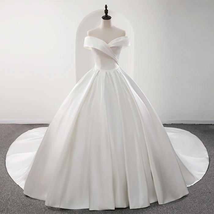 PROMOTION Pure Color Satin Robe Mariage Lustrous Ball Gown Wedding Dresses Vestido De Noiva Plus Size Custom Bridal Gowns | Свадьбы и