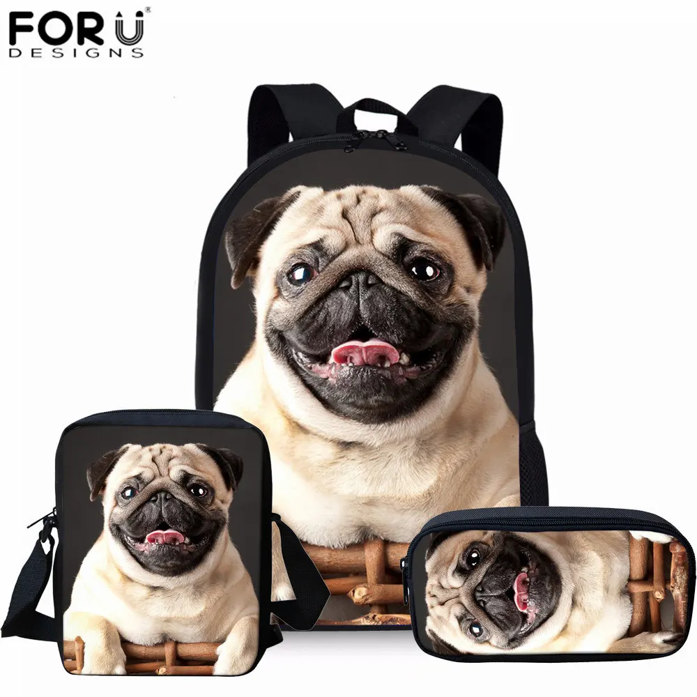 FORUDESIGNS/рюкзак, принт с Мопсом, школьные сумки для начальной школы, комплекты для девочек, Подростковый рюкзак, детская сумка, рюкзак для мальчиков с собакой, Mochilas - Цвет: Z3057CEK