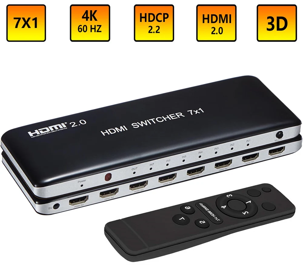 HDMI 2.0 7x1 Switch Switcher Audio Video Converter 7 in 1 out 3D 4K 60Hz for PS3 PS4 Computer PC DV