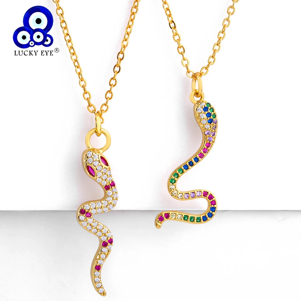 

Lucky Eye Micro Pave Snake Pendant Necklace Gold Color Chain Colorful Zircon Neckalce Fashion Jewelry for Women Female LE278