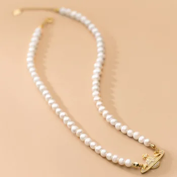 

New 2021 925 Sterling Silver Lovely Pearl Planet Pendant Necklace For Women Wedding Birthday S925 Jewelry dropshopping