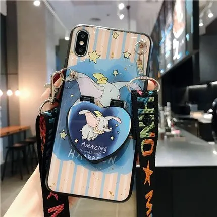 3D мультфильм слон макияж зеркальный чехол для телефона для iPhone 8 7 Plus 6s X XR XS MAX чехол с ремешком задняя крышка для iPhone 11 Pro MAX - Цвет: Blue