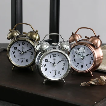 

3 Inch Quartz Analog Double Bell Mute Alarm Clock with Backlight Loud Sound for Deep Sleepers, Battery Operated Retro Clock