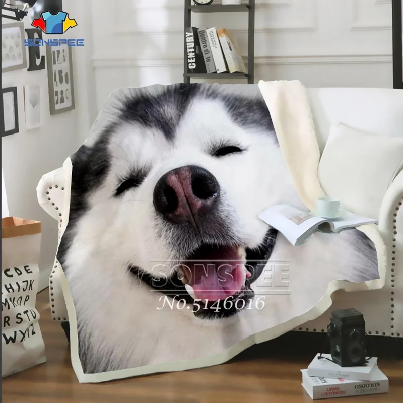 

SONSPEE 3D Printing Harajuku Siberian Husky Animal Bedspread Photography Plush Blanket Bedding Outlet Sherpa Throw Blanket b78