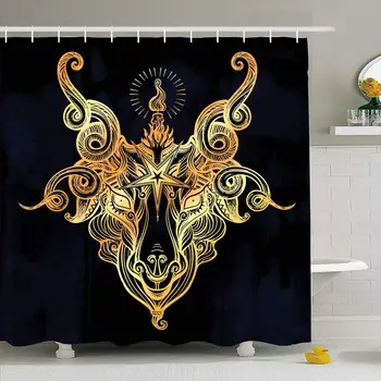 

Shower Curtain Set with Hooks 72x78 Themes Retro Sign Binary Head Signs Symbols Occultism Pentacle Old Sticker Black for Design