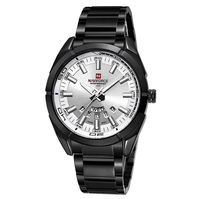 Black white Часы NAVIFORCE для мужчин лучший бренд Мужские часы полностью стальные водонепроницаемые повседневные кварцевые часы с датой спортивные военные наручные часы Relogio Masculino - Цвет: Black white