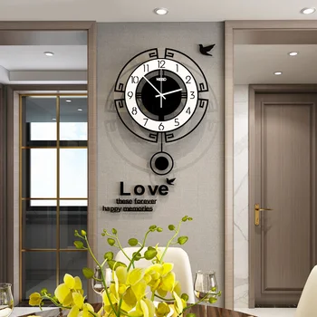 

2020 Swing Acrylic Quartz Silent Wall Clock With Wall Sticker Modern Design Pendulum Watch Clocks Living Room Decoration 35CM