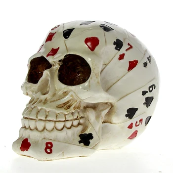 

Poker Face Tattoo Skull Gambling Skeleton Sculpture Ace Cards Halloween Horror Decoration Skull Gambler Playing Cards Figurine