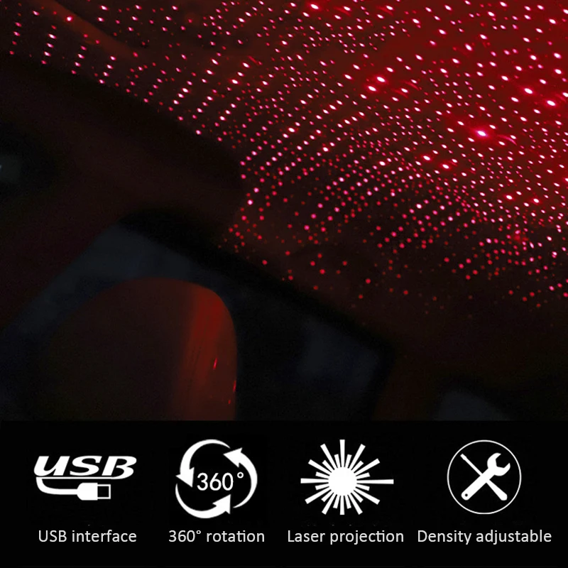 Car Ambient Light Car Starry USB Modified Roof Interior Decoration Star Sky Ceiling Projector Free Installation Dropshipping