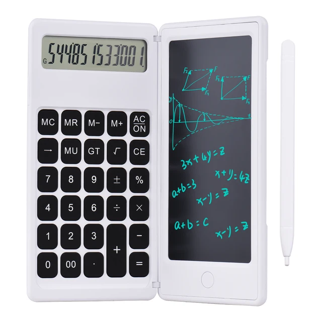 Calculatrice portable pour fournitures de bureau quotidiennes et de bureau de base avec tablette d/écriture LCD Bloc-notes Calculatrice de base Calculatrice Tablette d/écriture