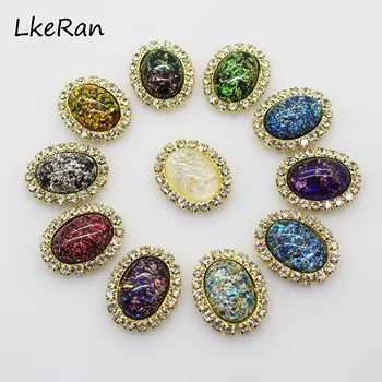 

10Pcs 20x24mm Gold Convex Oval Clear Resin Rhinestone Button Flat Back Metal button Scrap Booking Crafts DIYGirl Hair Bow Center