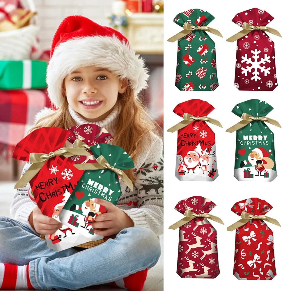 5pcs Santa Snowflake Christmas Tree Gift Bags Merry Christmas Candy Bag Xmas Decorations For Home 2021 Navidad