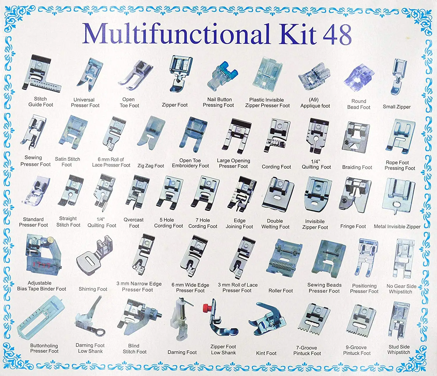 Описание швейных лапок. Набор лапок 32 шт для швейной машины Janome. Набор лапок для швейных машин 62 шт. Лапок 48 шт для бытовых швейных машин. Multifunction Kit 32 названия лапок для швейной машины.