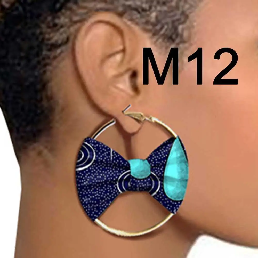 Kureas, африканские серьги для женщин, 6 см, африканская ручная работа, этнические, Анкара, ткань с воском, с принтом, племенные, афро, серьги, круг и галстук - Цвет: Ear Wear M12