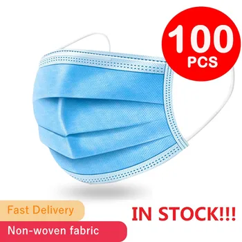 

100Pcs Dustproof breathableface mask 3-layer Meltblown cloth filter Cotton mouth mask Adult Disposable Blue Earloop mouth mask
