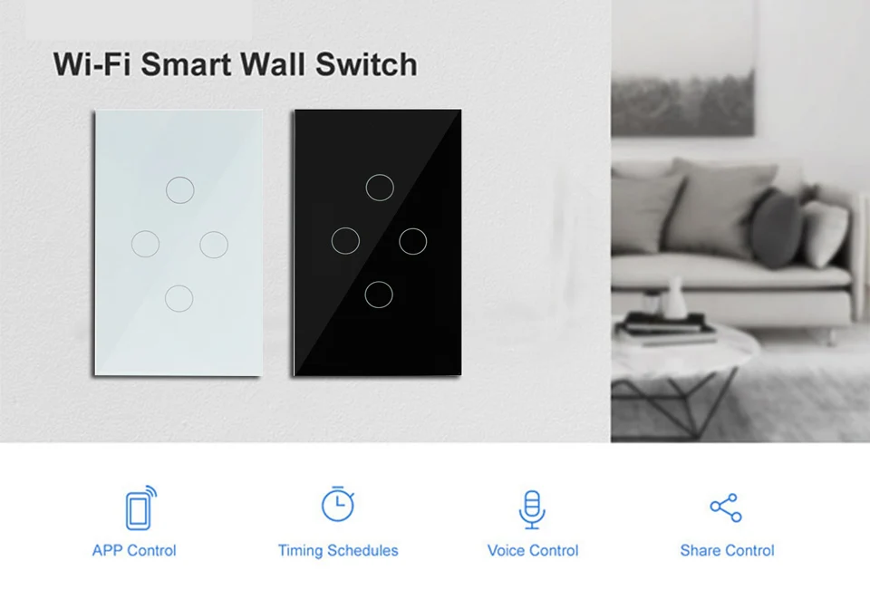 WiFi Smart Switch US 4 банда настенная сенсорная панель беспроводной пульт дистанционного управления лампа умный дом контроллер от Alexa Google Home Tuya Smart life APP