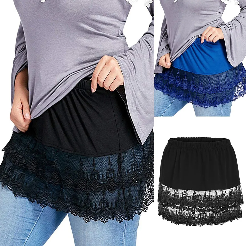 Women's Layered Skirt Fashion Tiered Sheer Women's Skirts Lace Trim Extender Women Skirts Half Slips Plus Size Skirt