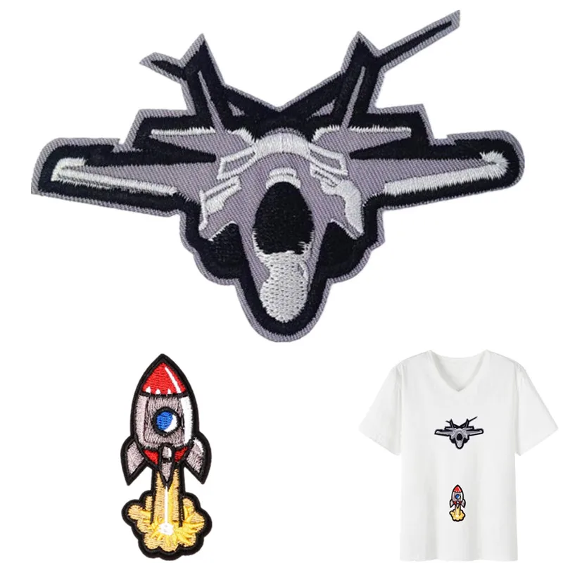 

Iron on patches applique for clothing accessories embroidery patch rocket plane Diy women baby clothes stickers parches ropa