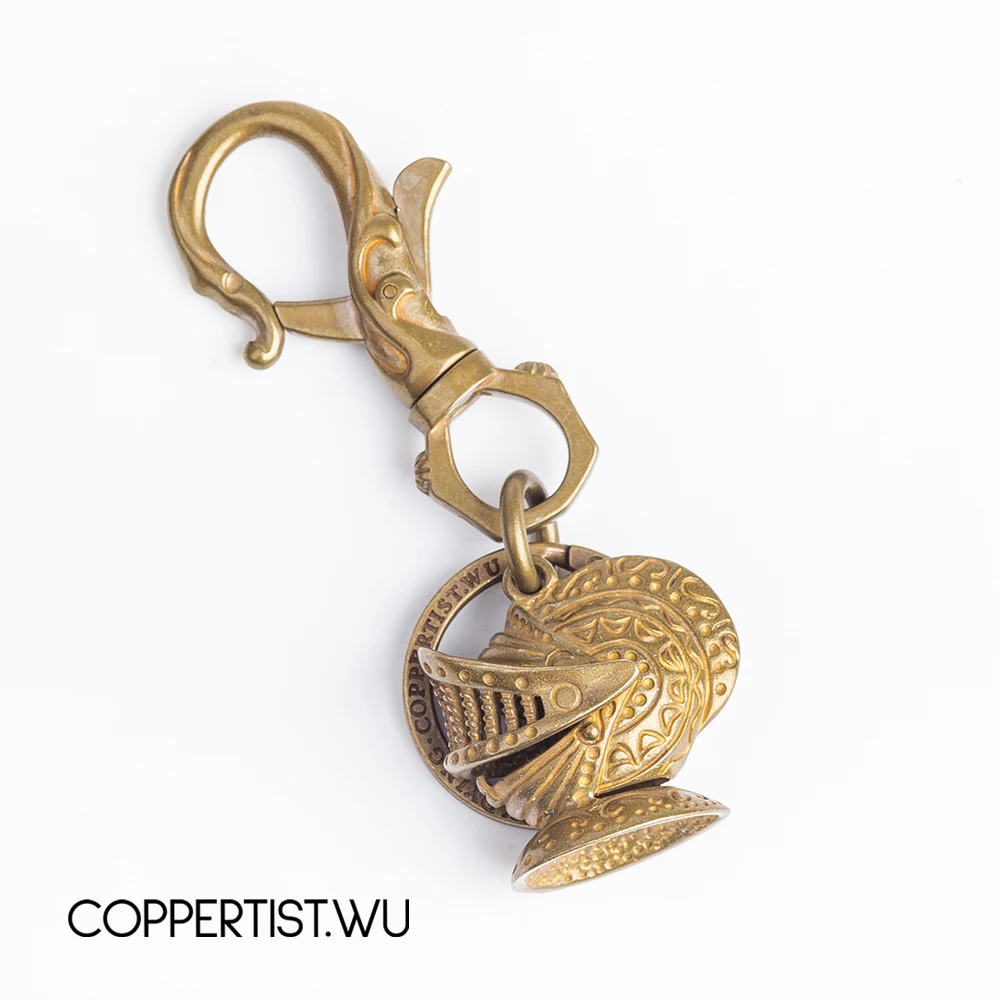 Coppertist. wu шлем и Броня бронзовый брелок латунный брелок для ключей ручной работы кольцо для ключей с сумочкой кулон