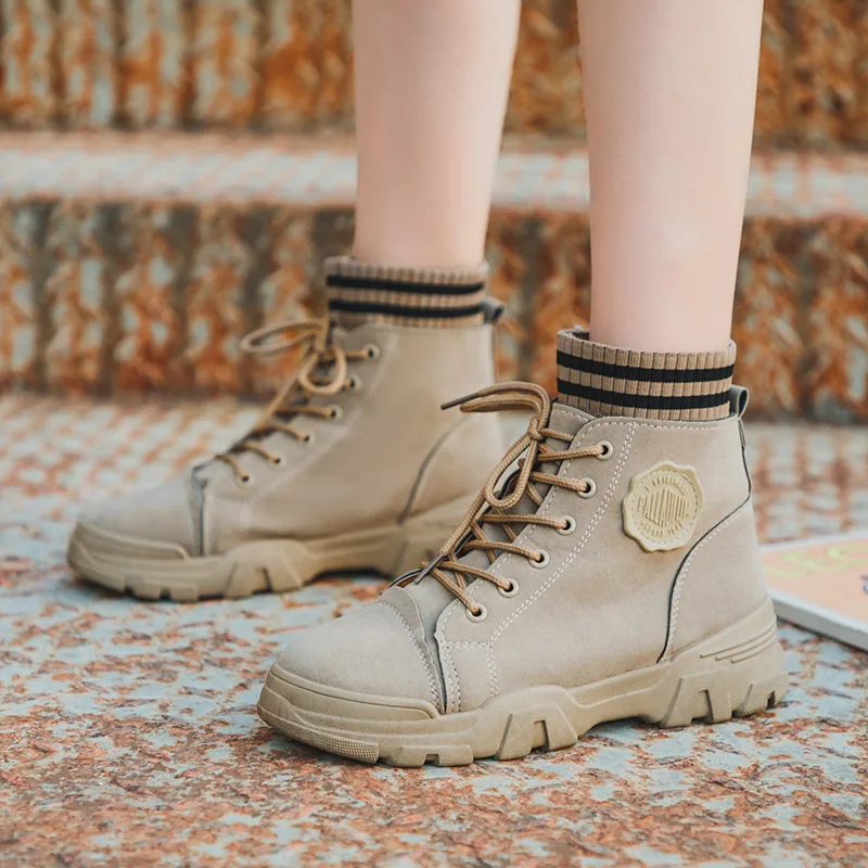 

Martin Boots Women's 2019 Autumn And Winter New Style WOMEN'S Shoes Europe And America round-Toe hou di wa Boots Lace-up Short W