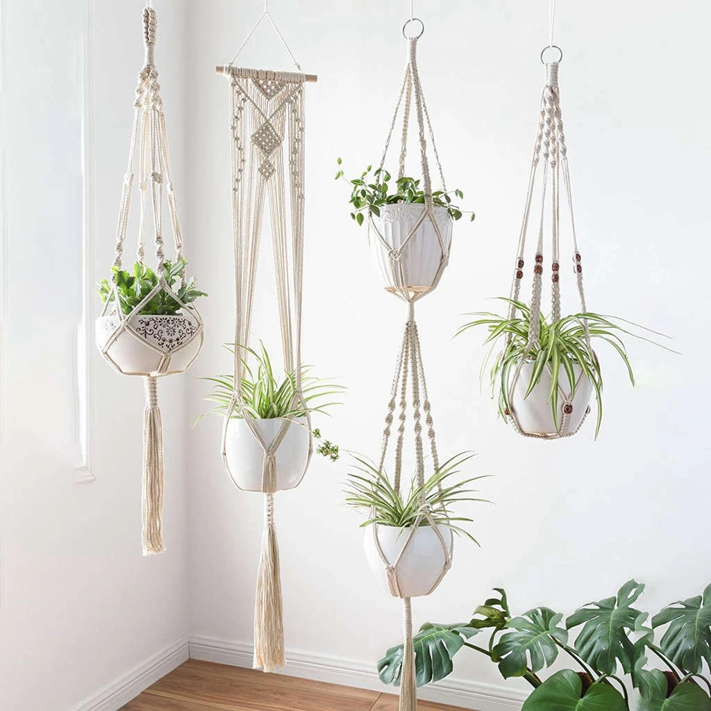 Colgadores de macramé para plantas, diseño creativo hecho a macetero colgante de pared interior, soporte plantas, decoración moderna para el hogar, paquetes|Cestas colgantes| - AliExpress