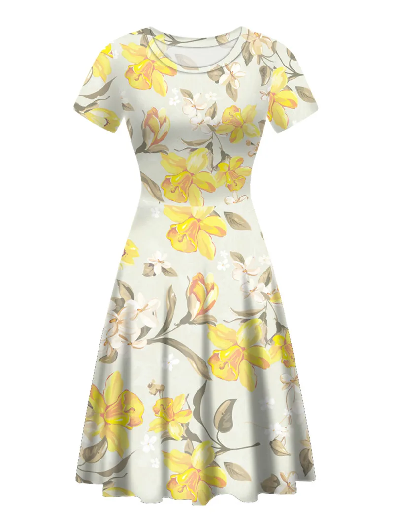

Sukienka 2020 New Arrival Women Floral Dresses O-neck Ladies Elegant Dress Summer Style Twotwinstyle Vestido De Flores Elegant