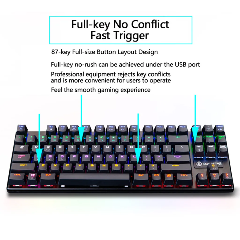 Teclado mecanico 87-Key Механическая клавиатура 10 видов подсветки поддержка пользовательских полноклавишных No Conf zuoya mehanichekaya
