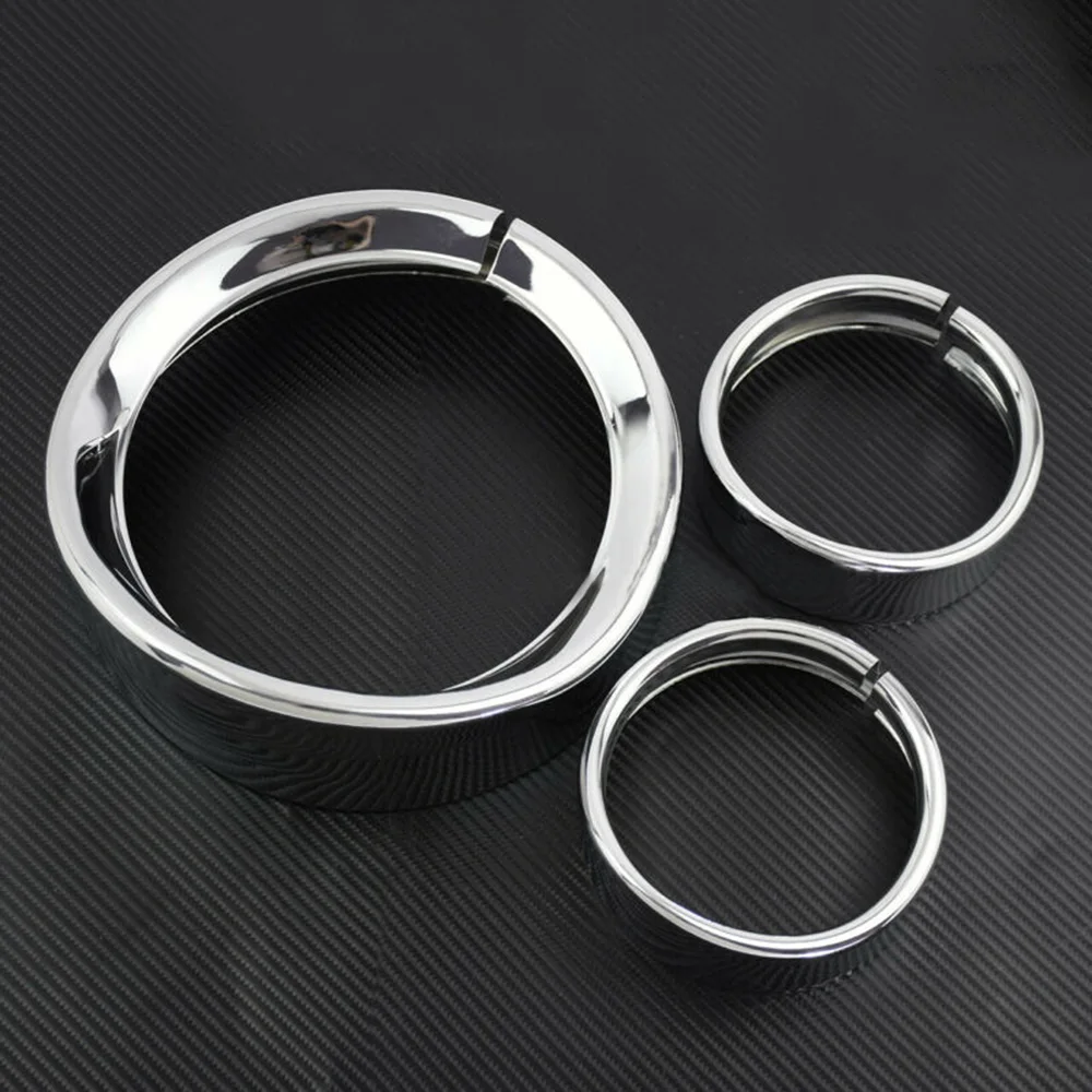 

3pcs Motorbike 7/4.5" Fog Lamp Light Protective Ring Cover Cap Metal Silver Decorative Light Lamp Shade Motorcycle Accessories