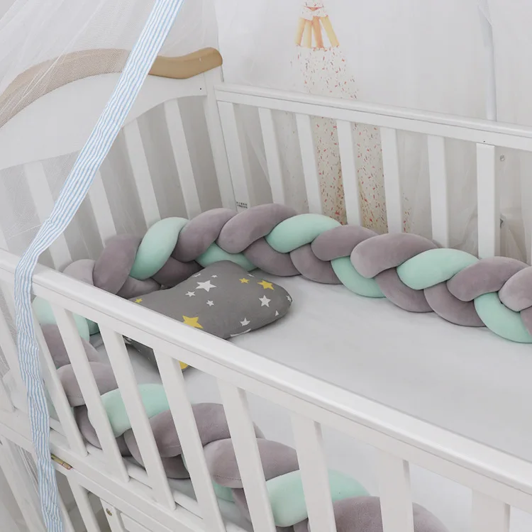 3M детский бампер кровать плетеная кроватка бамперы для мальчиков девочек Младенческая защита для кроватки бампер Тур де ЛИТ Bebe Tresse декор комнаты - Цвет: Gray Gray Mint
