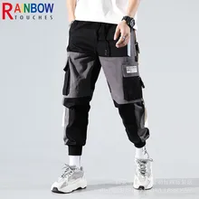 

Rainbowtouches New Sports Loose Color Matching Tooling Trousers Men Hip-Pop Fashion Casual Cropped Cargo Pants Superior Quality
