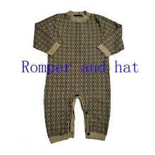 

New 2022 winter High-quality baby clothes Fashion Letter style Toddler newborn Baby boy girls Romper and hat knit sweater 0-24M