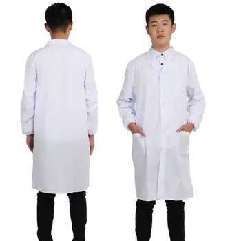 

Unisex Plus Size Long Sleeve White Lab Coat Notched Lapel Collar Medical Doctor Full Length Workwear Uniform with 3 Button S-3XL