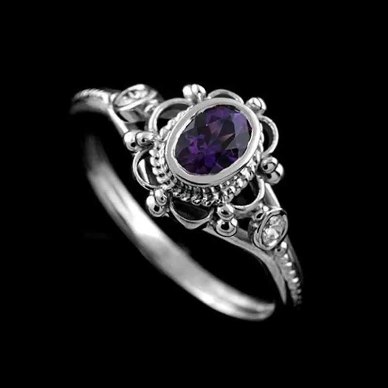 purple Bague Ringen, Ретро дизайн, тайское серебро, хорошее ювелирное изделие, овальные драгоценные камни, S925 Кольца для женщин, рубиновый аметист, Женское Обручальное Кольцо - Цвет камня: purple