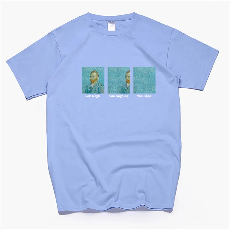 Van Gogh Van Goghing Van Gone Meme забавная футболка унисекс хипстеры милый Печатный Тройник женский хлопок размера плюс Harajuku Графические тройники - Цвет: T119W-skyblue