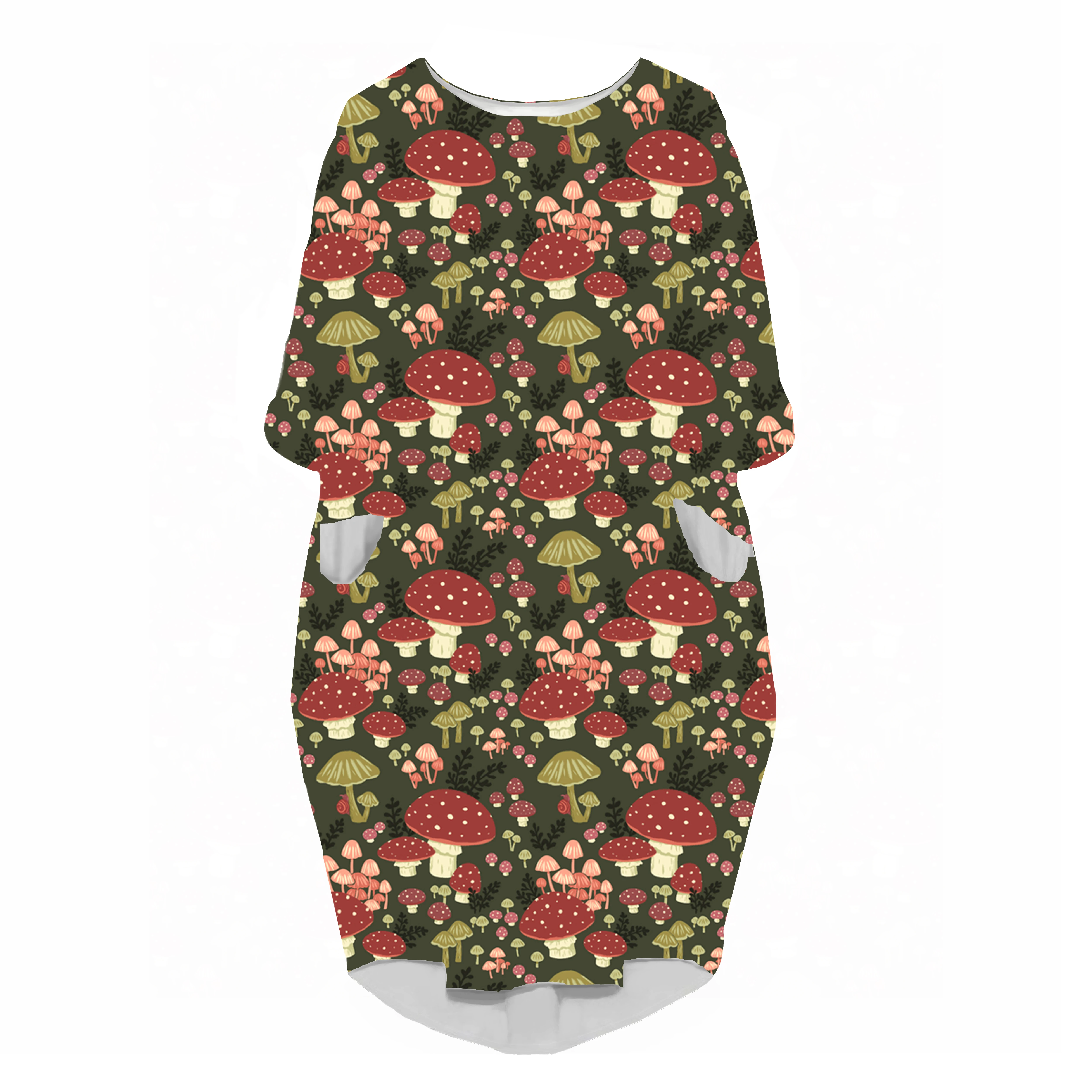 LIASOSO Plant Mushroom Print Sundress Lady Street Interesting Fashion Trend Wild Loose Long Sleeve Over The Knee Dress Women Y2K