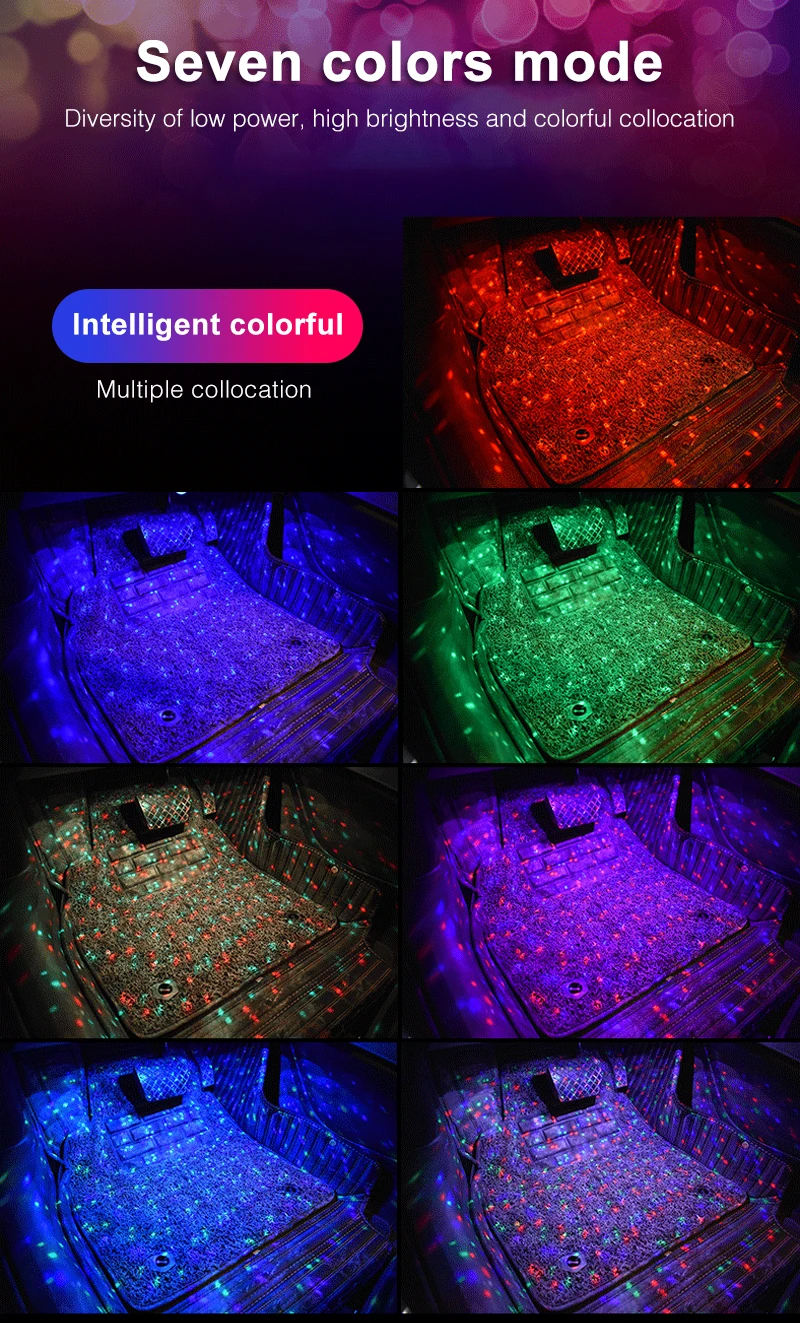 4 шт./лот, автомобильные атмосферные Звездные огни, автомобильные RGB светодиодные ленты, декоративные атмосферные лампы, контроллер вспышки, управление звуком музыки