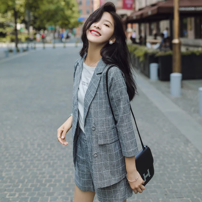 

2019 Spring Clothing New Style of Plaid Small Suit WOMEN'S Suit Western Style Playful Graceful Two-Piece Set Qkyja18