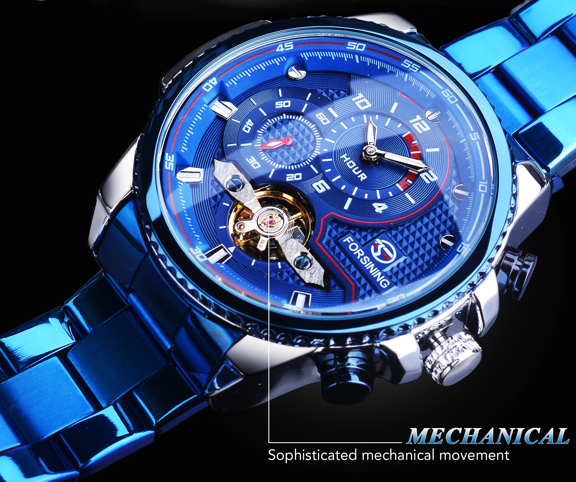 Forsining Orologio meccanico automatico da uomo Tourbillon Orologi da polso da uomo Orologi impermeabili Orologio da polso di lusso blu Relojes Hombre_voghion.com