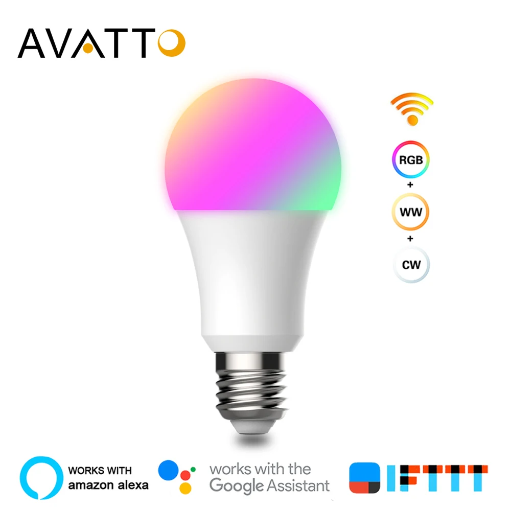 Светодиодная смарт лампа AVATTO 9 Вт RGB + CW E27 светодиодная с дистанционным