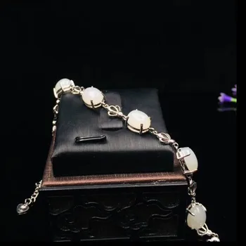 

Natural Chinese Hetian White Jade Inlaid 925 Sterling Silver Women's Jade Bracelet For Womens Charms Jewelry Christmas Gift